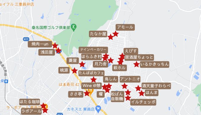 東員町飲食店マップ北部